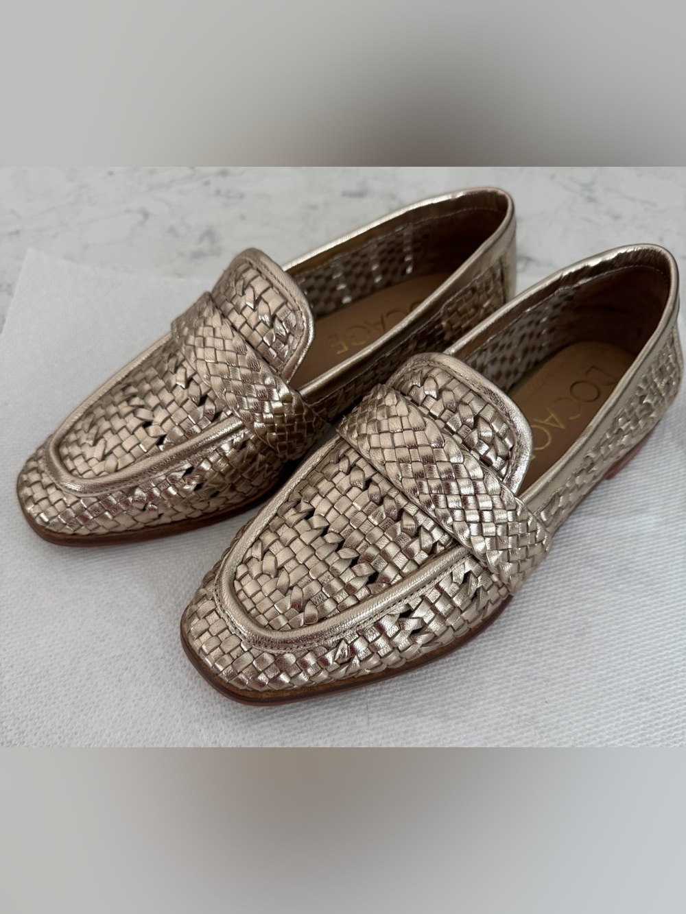 Bocage Soft Gold Metallic Woven Penny Loafers